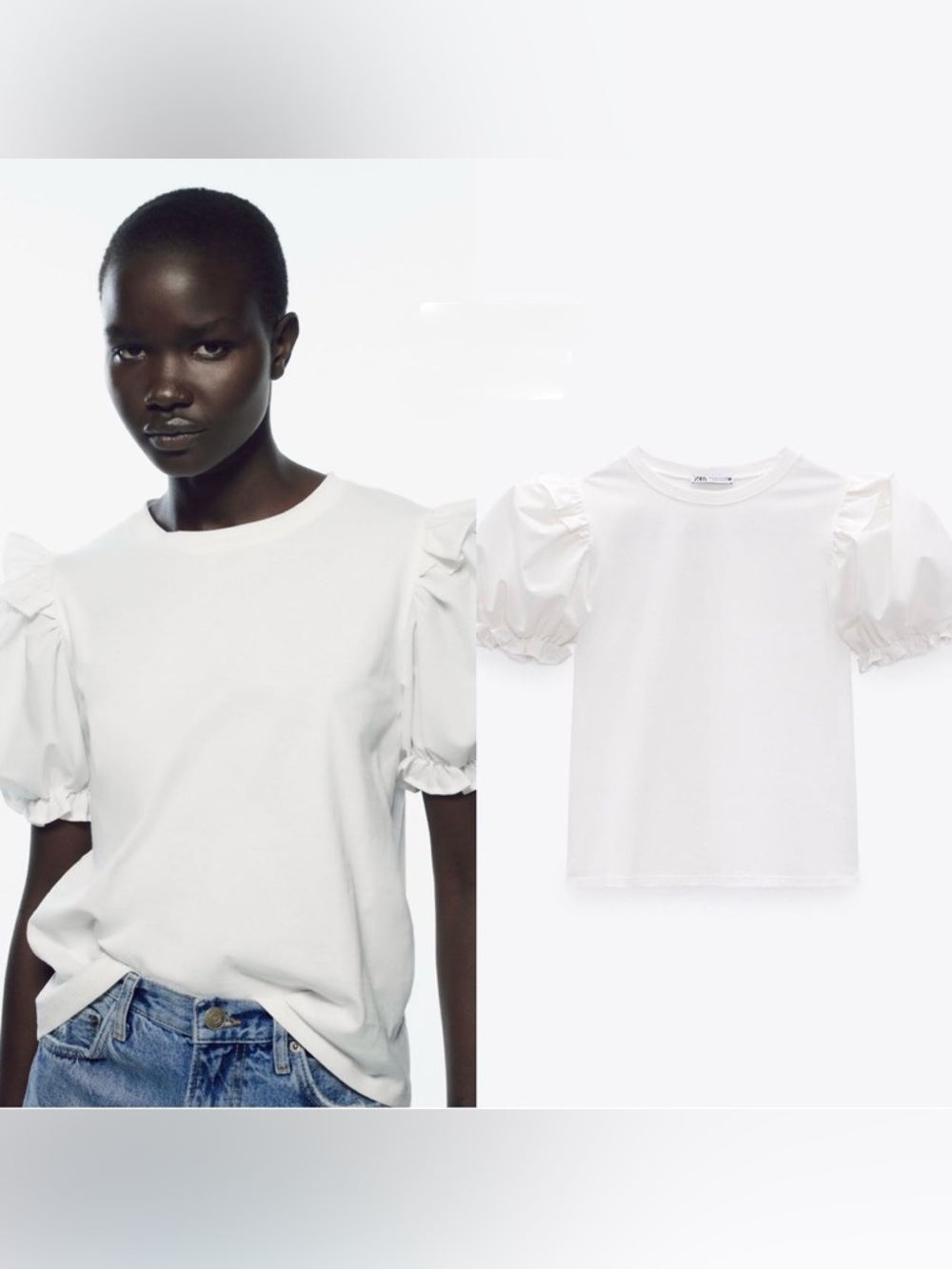 Zara White Puff Sleeve Tee